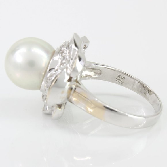 18k White Gold South Sea Cultured Pearl & Diamond Anniversary / Cocktail Ring - Picture 6 of 7